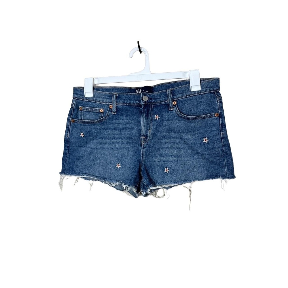 GAP Denim Shorts Womens Size 31 Medium Wash Embroidered Frayed Hem Casual Boho